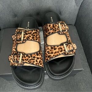Marc Fisher LTD Agustaly Leopard & Black Calf Hair Buckle Flat Sandal Slip On